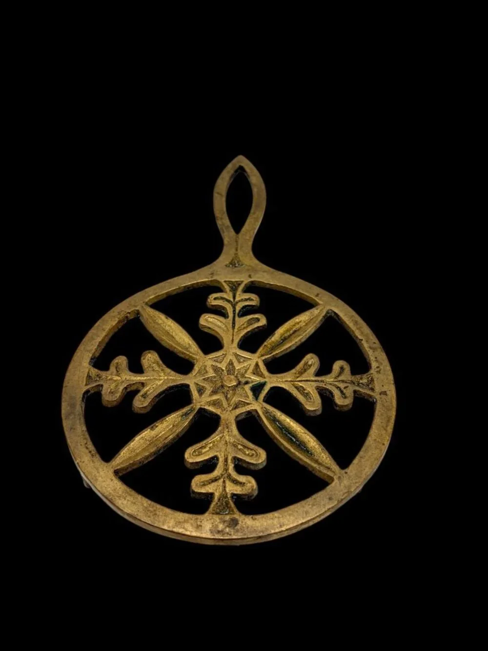 VTG Japan Cast Iron Brass Trivet Snowflake Scandinavian Mid Century Hot Plate